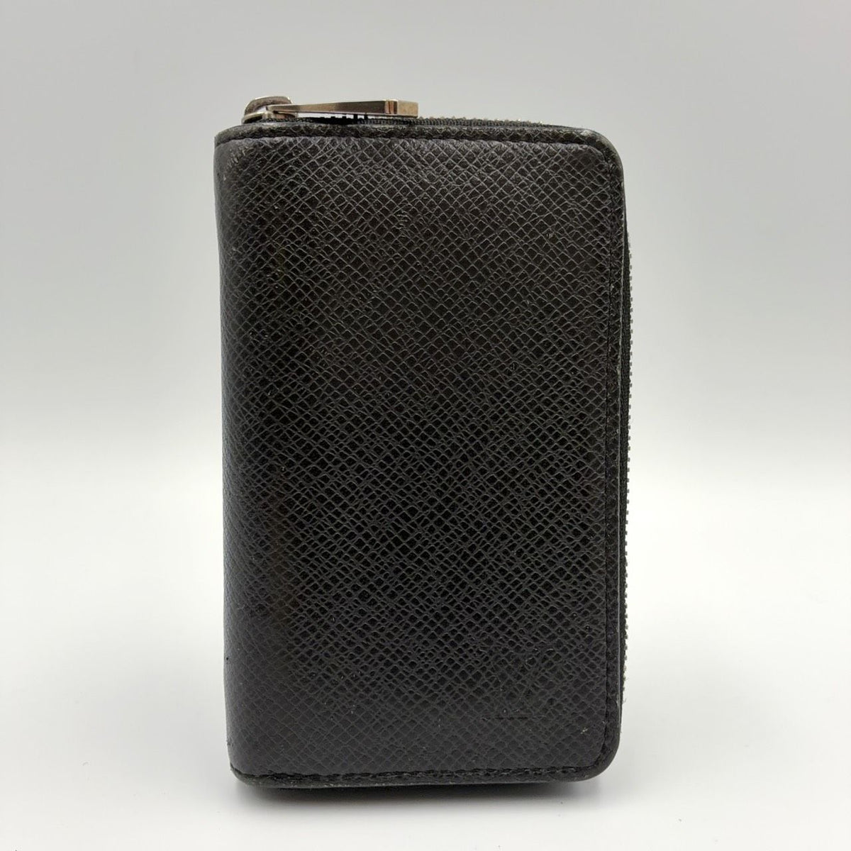 Louis Vuitton Zippy Coin Purse Taiga Ardoise Leather Black Wallet Silver