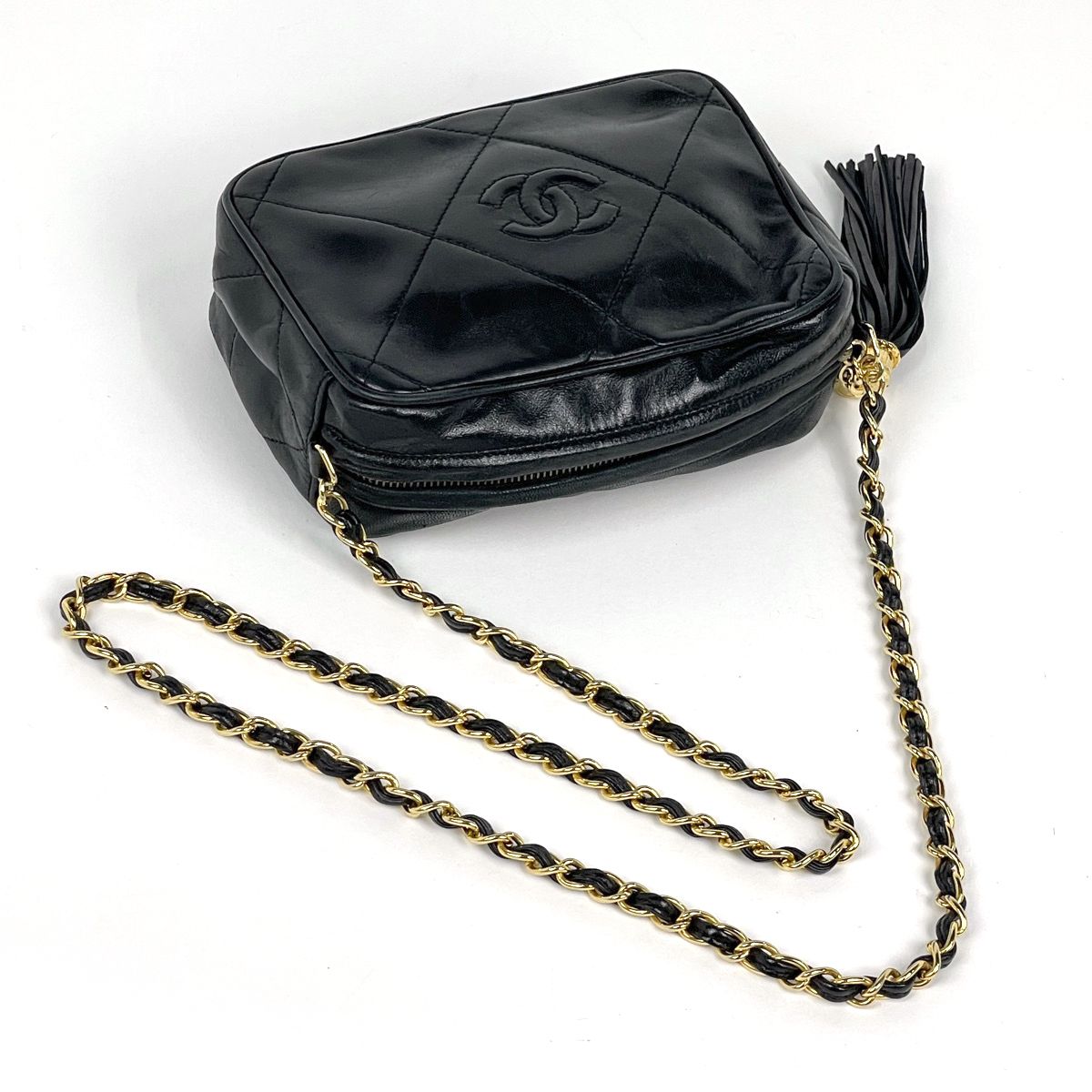Chanel Shoulder Bag CC Logo Fringe Tassel Leather Black — view 5