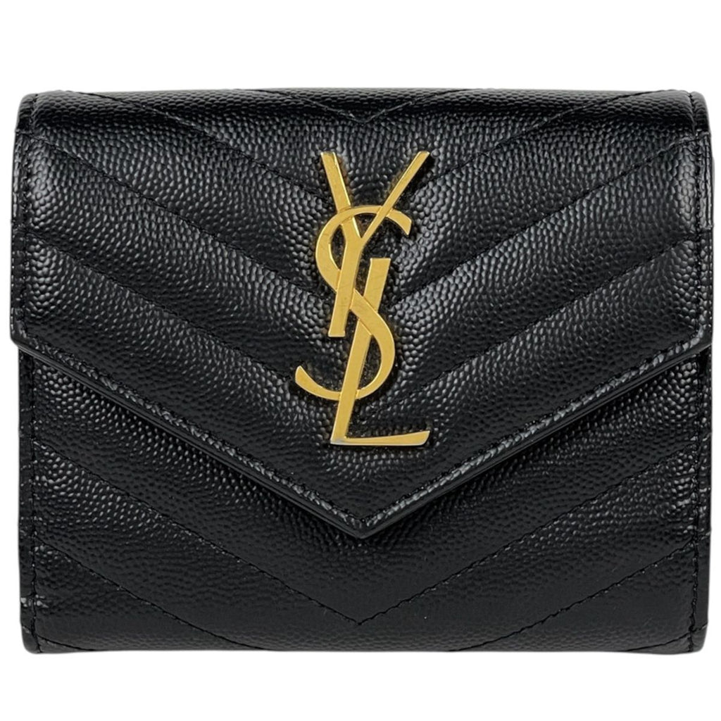 Saint Laurent Paris Trifold Wallet Compact Three Fold Cassandra Leather Black