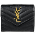 Saint Laurent Paris Trifold Wallet Compact Three Fold Cassandra Leather Black