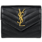 Saint Laurent Paris Trifold Wallet Compact Three Fold Cassandra Leather Black