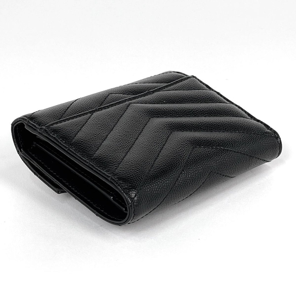 Saint Laurent Paris Trifold Wallet Compact Three Fold Cassandra Leather Black — view 2