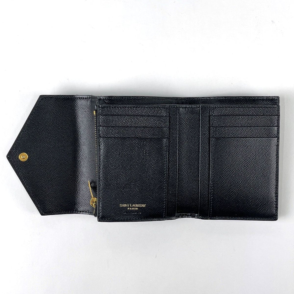 Saint Laurent Paris Trifold Wallet Compact Three Fold Cassandra Leather Black — view 6