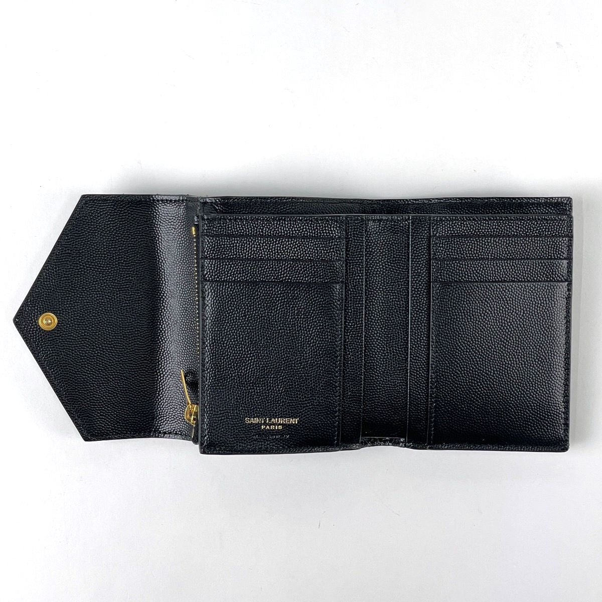 Saint Laurent Paris Trifold Wallet Compact Three Fold Cassandra Leather Black — view 6