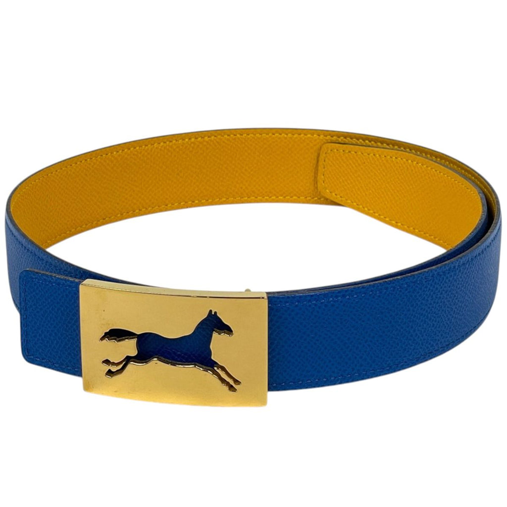 Hermes Belt Hose Buckle Reversible Courchevel Blue Yellow