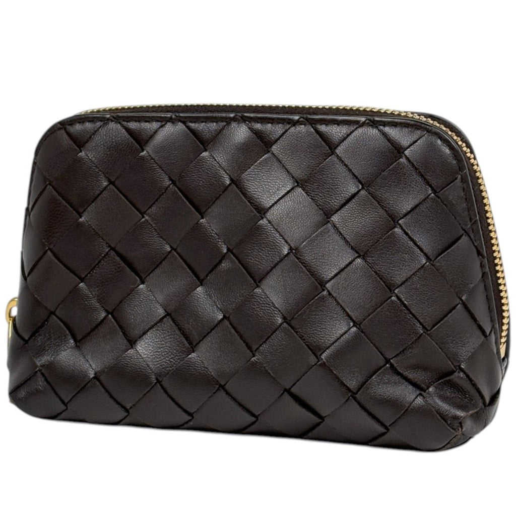 Bottega Veneta Makeup Pouch Intrecciato Leather Brown