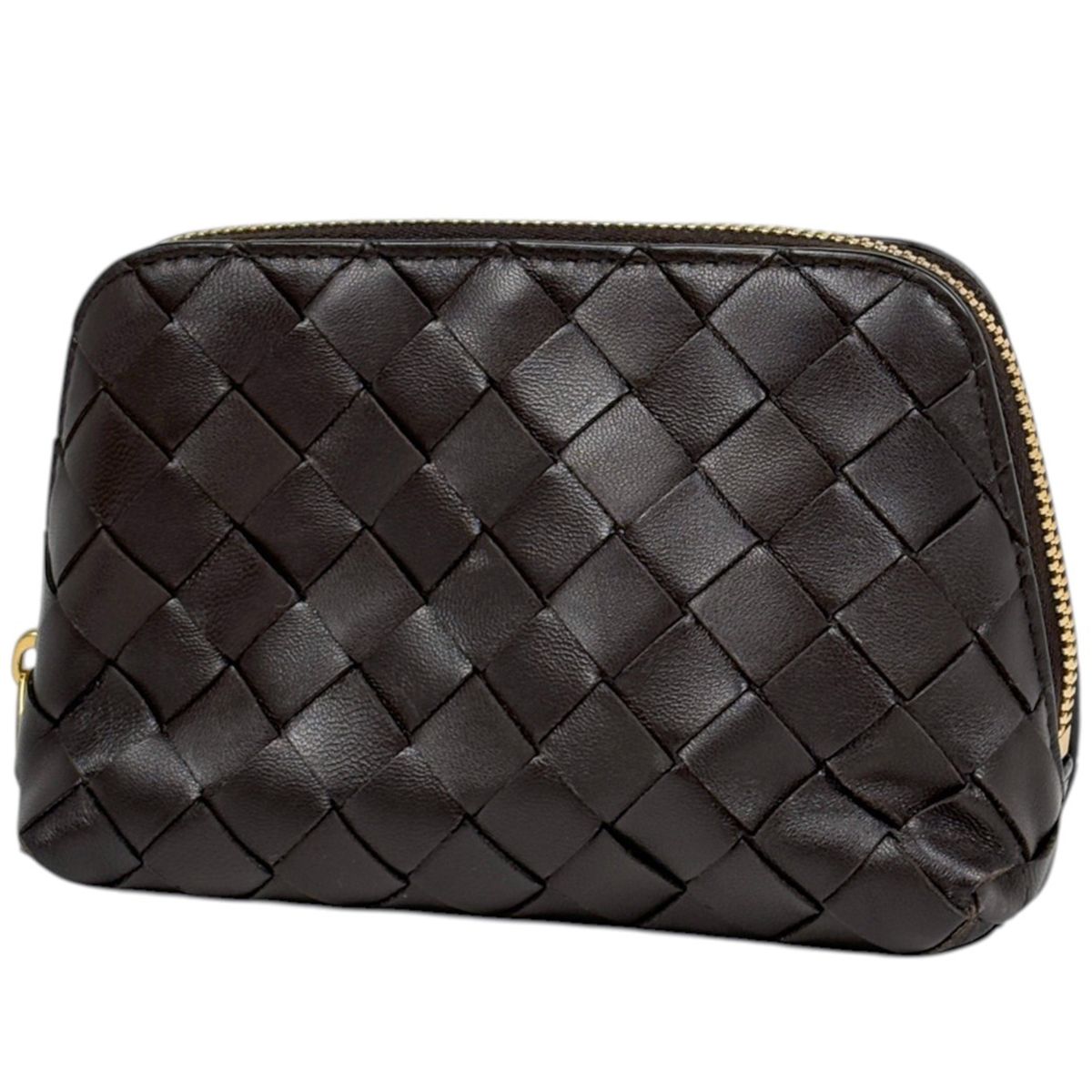 Bottega Veneta Makeup Pouch Intrecciato Leather Brown