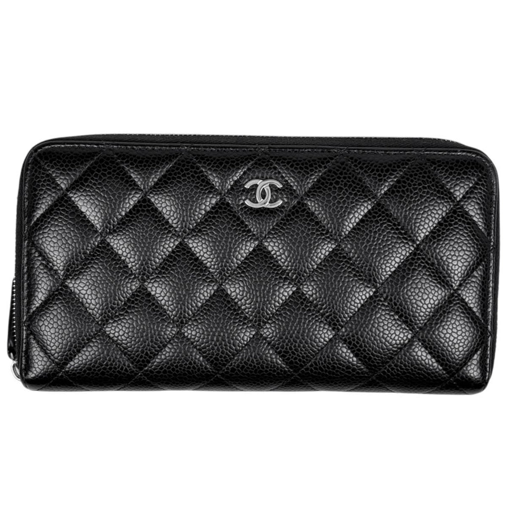 Chanel Wallet CC Logo Zip Around Caviar Leather Black