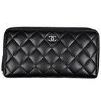 Chanel Wallet CC Logo Zip Around Caviar Leather Black