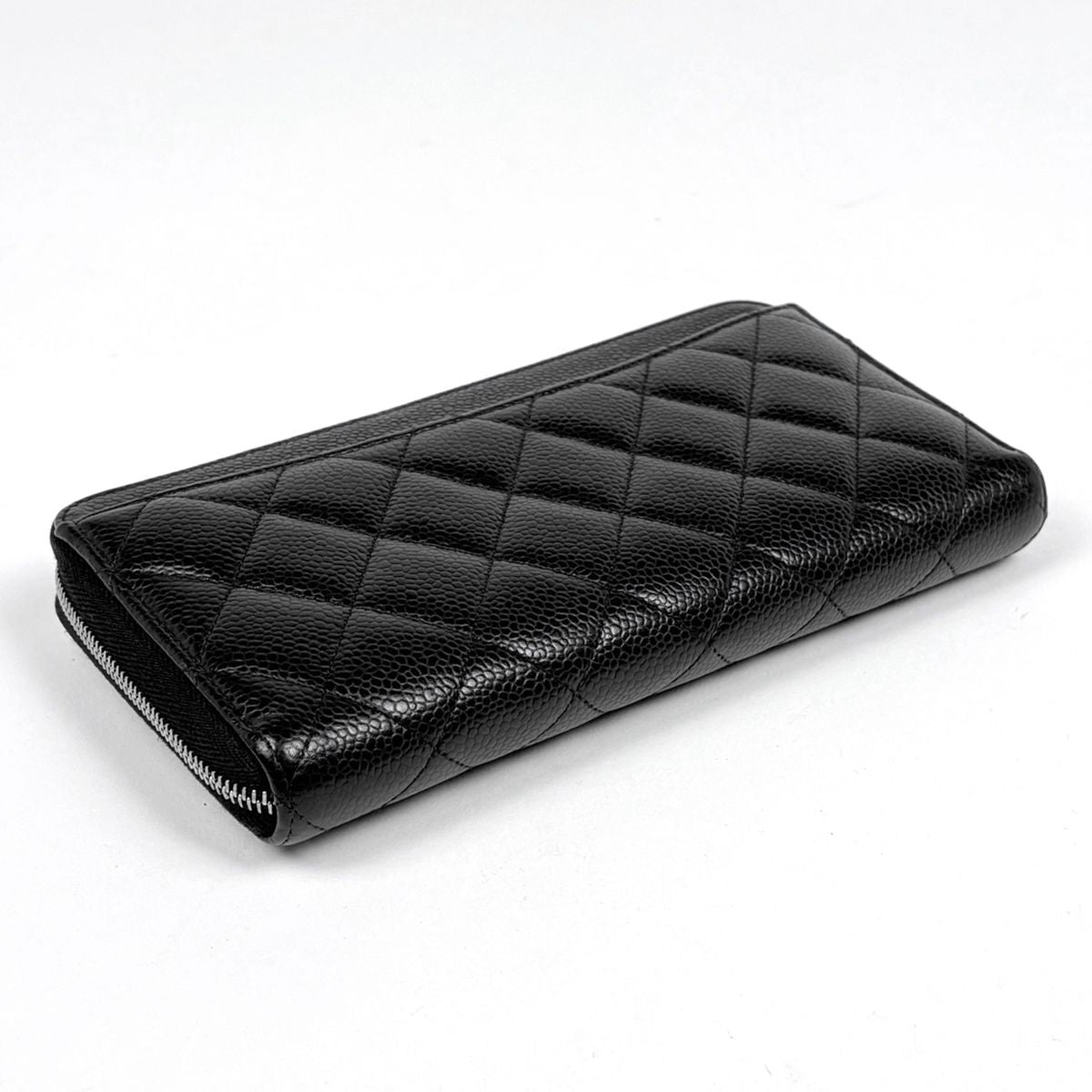 Chanel Wallet CC Logo Zip Around Caviar Leather Black — view 2