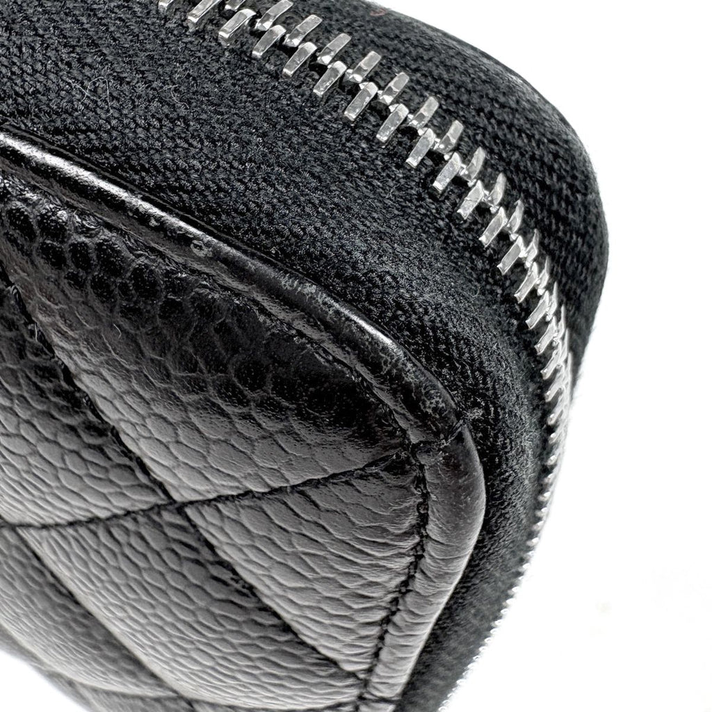 Chanel Wallet CC Logo Zip Around Caviar Leather Black — view 3