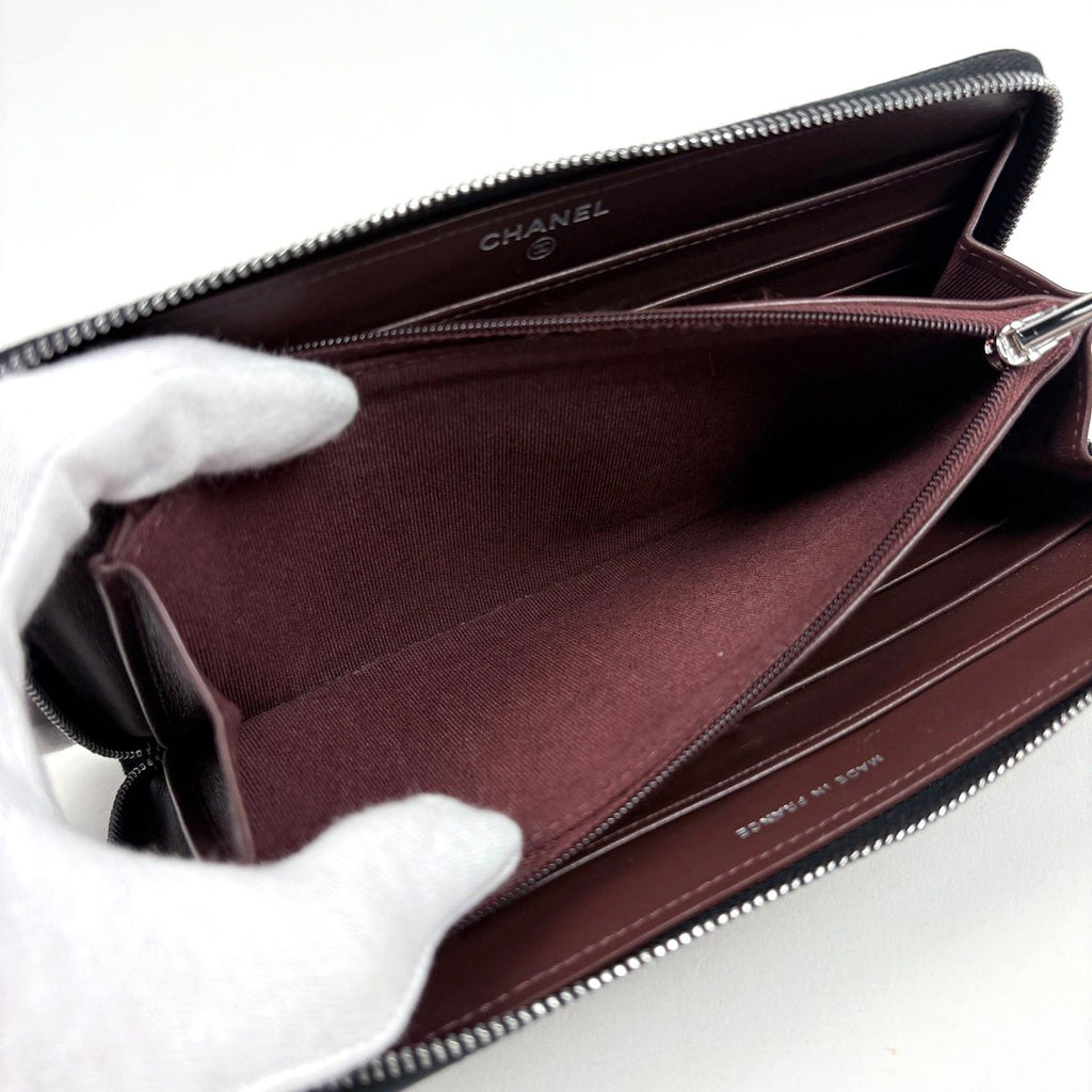 Chanel Wallet CC Logo Zip Around Caviar Leather Black — view 7