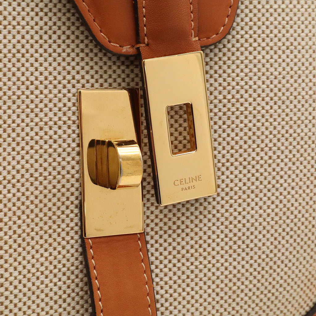 Celine Besace 16 Saise Shoulder Bag Pochette Crossbody Leather Canvas Camel — view 6