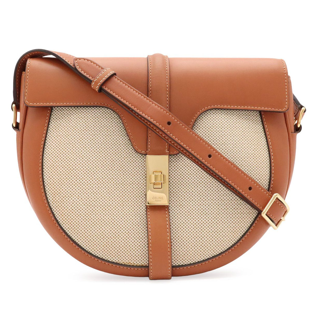Celine Besace 16 Saise Shoulder Bag Pochette Crossbody Leather Canvas Camel