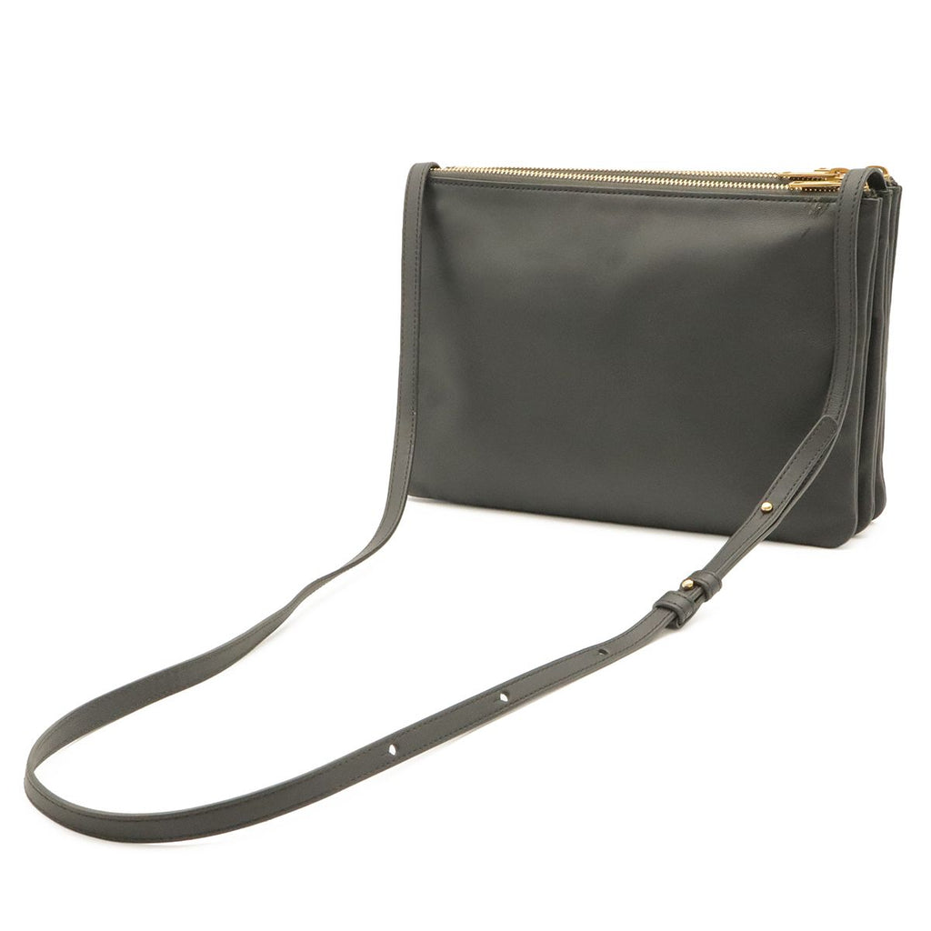 Celine Trio Large Shoulder Bag Pochette Crossbody Pouch Leather Gray Gold — view 2