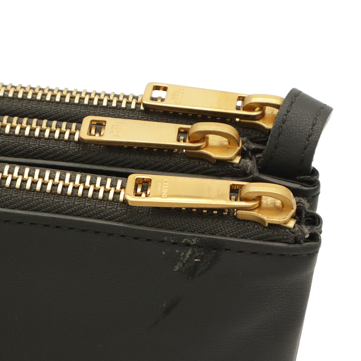 Celine Trio Large Shoulder Bag Pochette Crossbody Pouch Leather Gray Gold — view 6