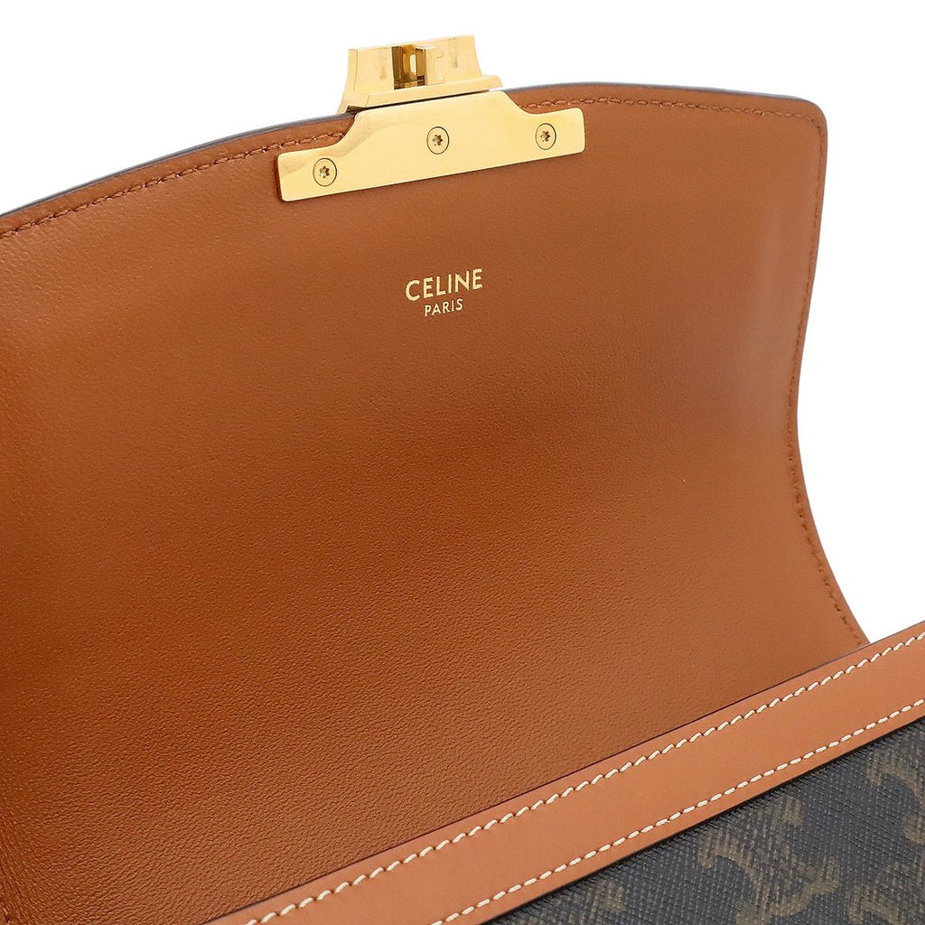 Celine Teen Triomphe Pochette Shoulder Bag Crossbody Canvas Calfskin Tan Brown — view 6