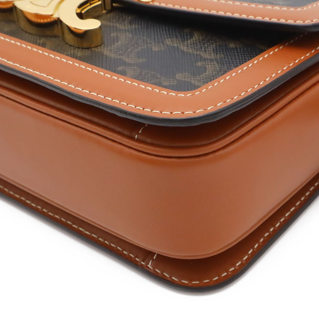 Celine Teen Triomphe Pochette Shoulder Bag Crossbody Canvas Calfskin Tan Brown — view 3