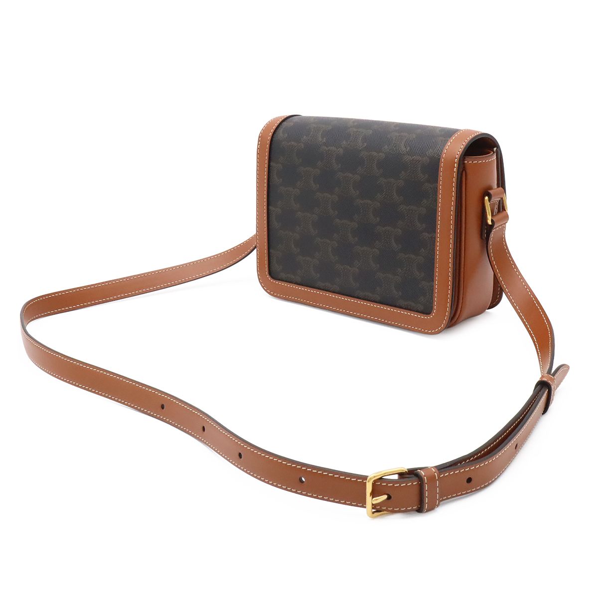 Celine Teen Triomphe Pochette Shoulder Bag Crossbody Canvas Calfskin Tan Brown — view 2