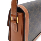 Celine Teen Triomphe Pochette Shoulder Bag Crossbody Canvas Calfskin Tan Brown — view 4