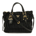 Prada Tessuto Gathered Tote 2-Way Shoulder Bag Crossbody Nylon Nero Black Gold