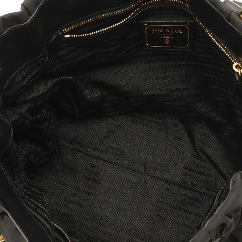 Prada Tessuto Gathered Tote 2-Way Shoulder Bag Crossbody Nylon Nero Black Gold — view 7