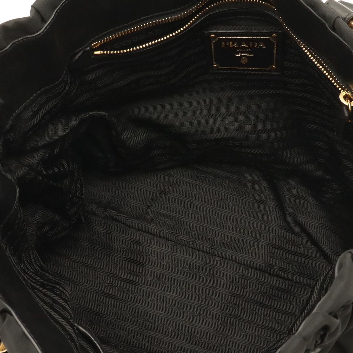 Prada Tessuto Gathered Tote 2-Way Shoulder Bag Crossbody Nylon Nero Black Gold — view 7
