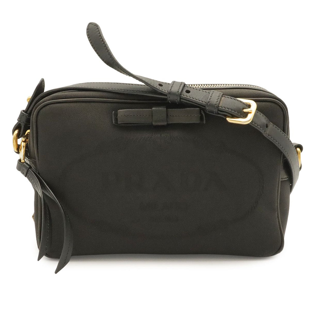 Prada Logo Jacquard Ribbon Shoulder Bag Pochette Crossbody Canvas Nero Black