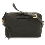 Prada Logo Jacquard Ribbon Shoulder Bag Pochette Crossbody Canvas Nero Black
