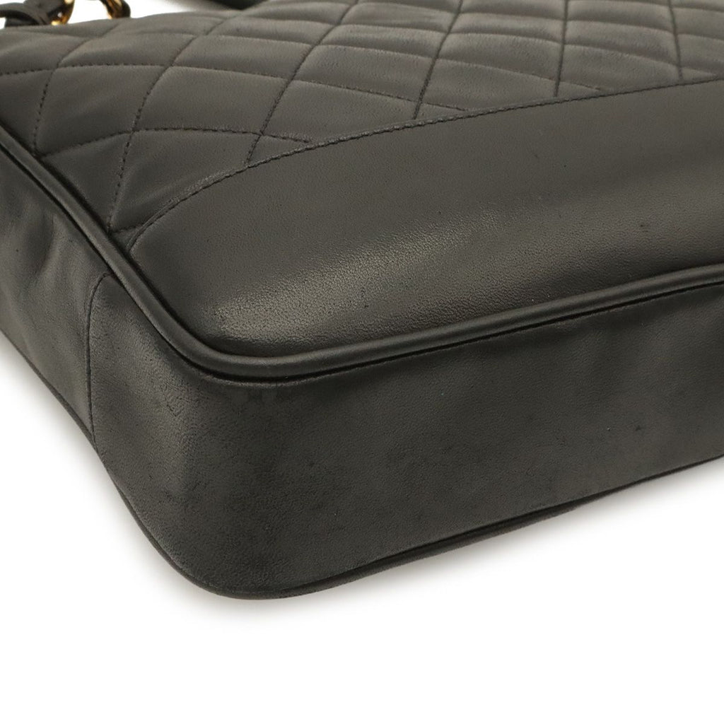 Chanel Quilted Coco Ball Chain Tote Shoulder Bag Lambskin Leather Black Gold — view 3