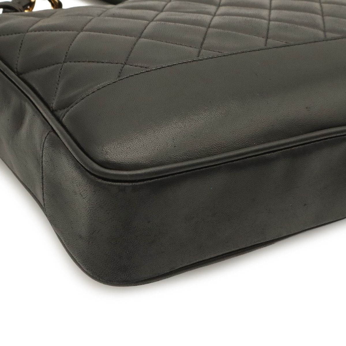 Chanel Quilted Coco Ball Chain Tote Shoulder Bag Lambskin Leather Black Gold — view 3