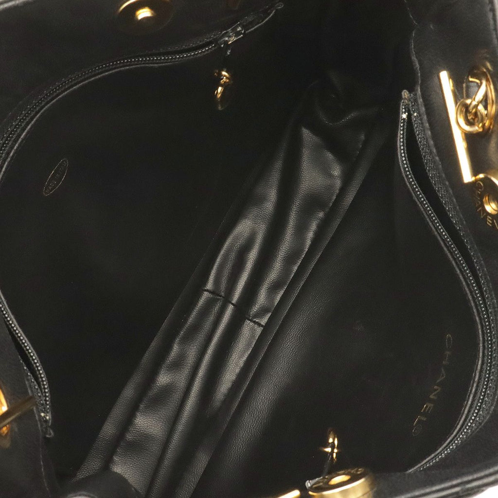 Chanel Quilted Coco Ball Chain Tote Shoulder Bag Lambskin Leather Black Gold — view 6
