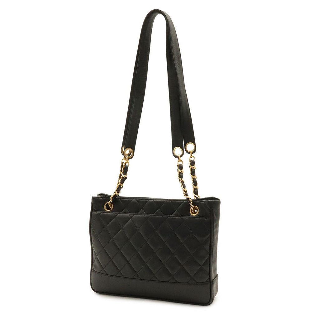 Chanel Quilted Coco Ball Chain Tote Shoulder Bag Lambskin Leather Black Gold — view 2