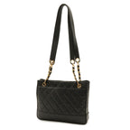 Chanel Quilted Coco Ball Chain Tote Shoulder Bag Lambskin Leather Black Gold — view 2