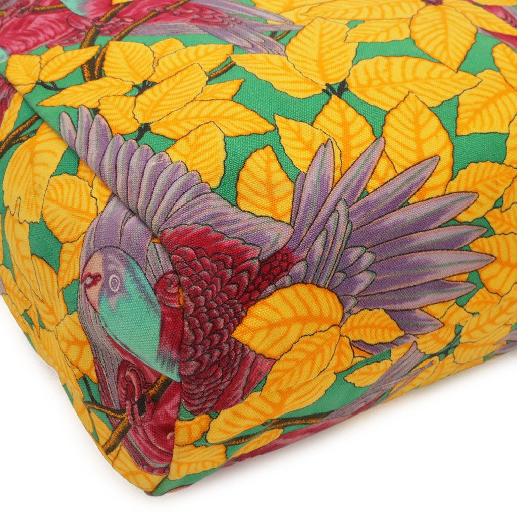 Hermes Tote Large Shoulder Bag Botanical Bird Print Canvas Yellow Green — view 3