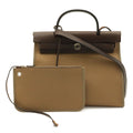 Hermes Herbag Zip PM 2-Way Shoulder Bag Toile Officier Khaki Beige Dark Brown