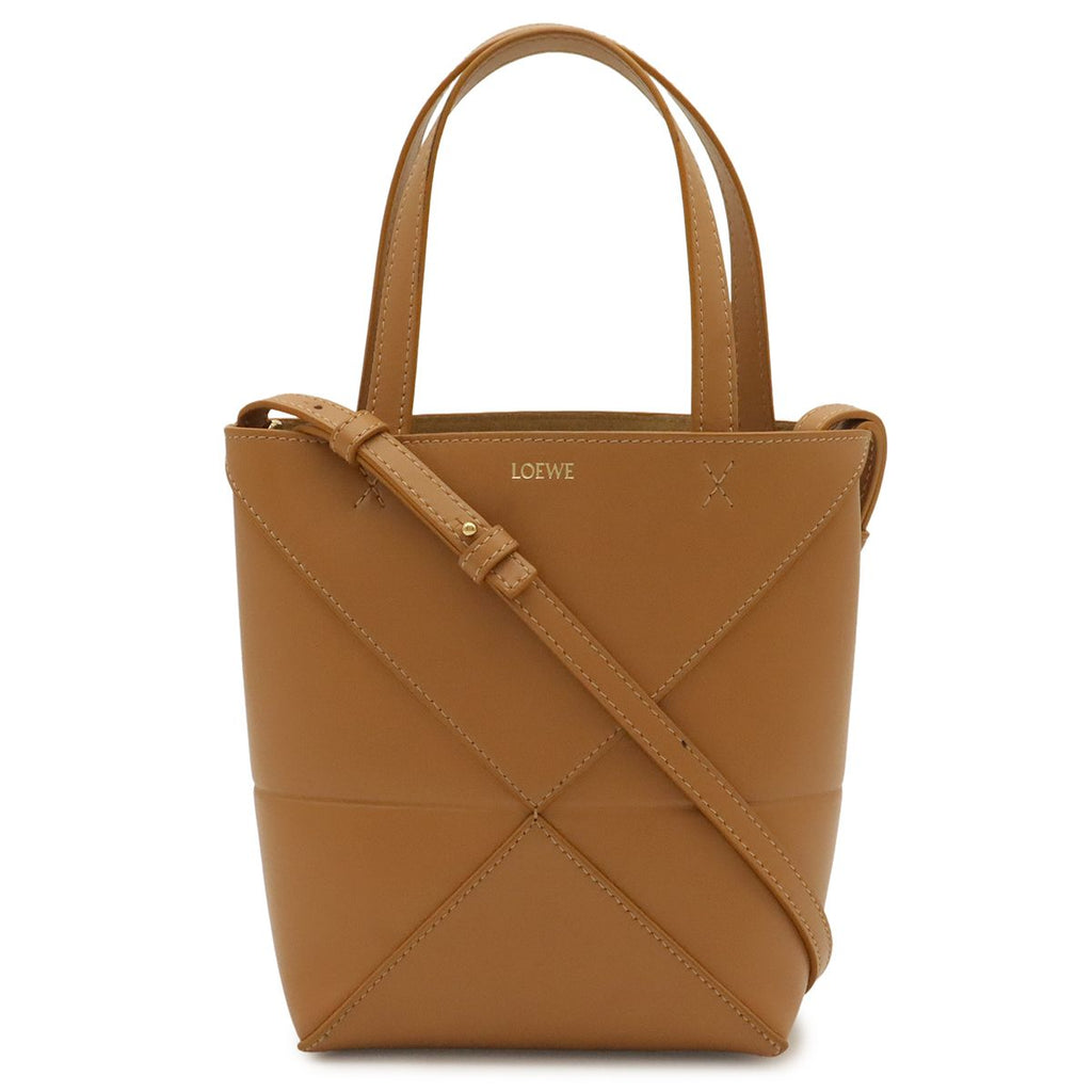 Loewe Puzzle Fold Tote Bag Mini 2-Way Shoulder Shiny Calfskin Warm Desert Camel