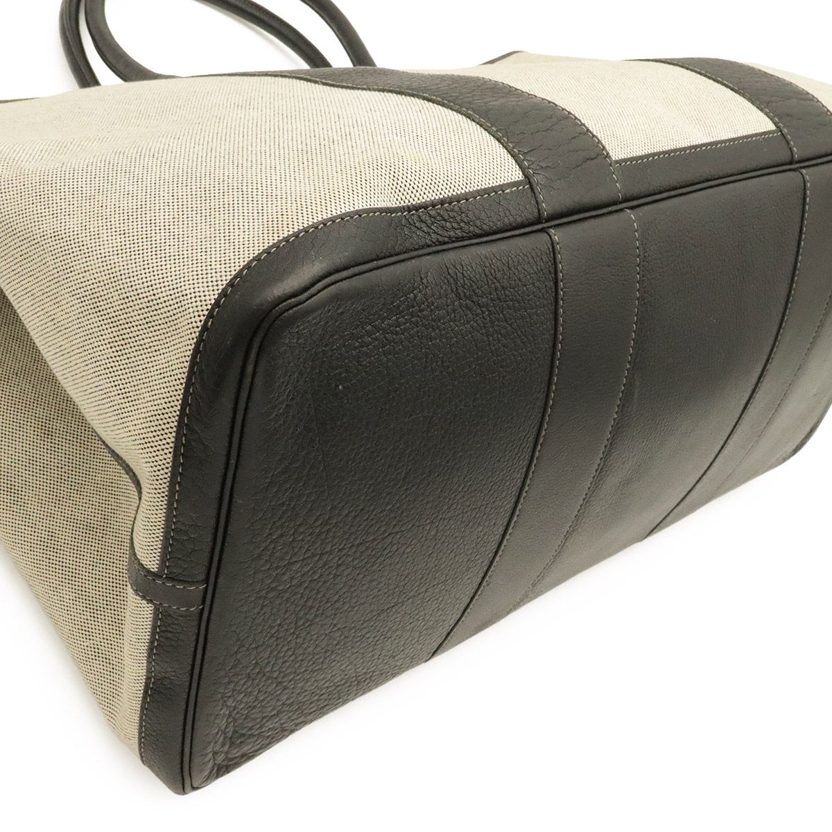 Hermes Garden Party TGM Tote Large Shoulder Bag Toile H Leather Gray Black — view 3