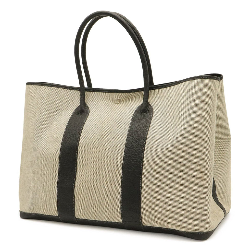 Hermes Garden Party TGM Tote Large Shoulder Bag Toile H Leather Gray Black — view 2