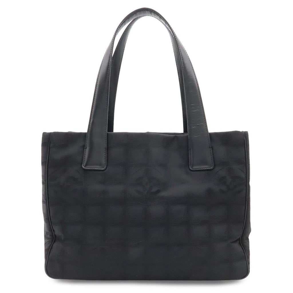 Chanel New Travel Line Tote PM Shoulder Bag Nylon Jacquard Leather Black