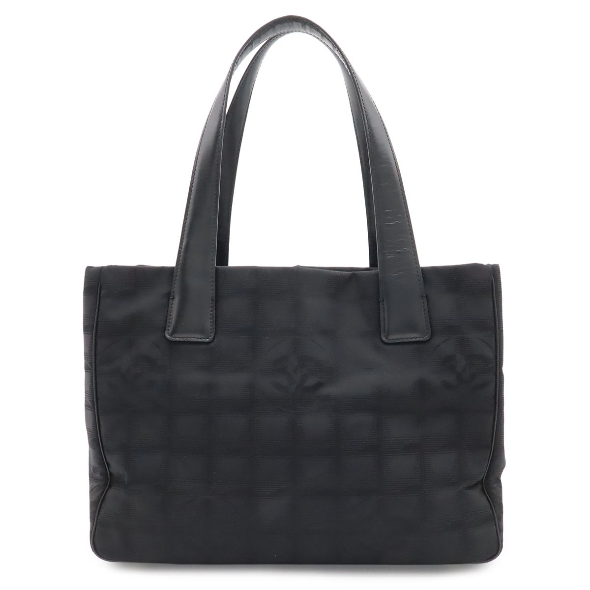 Chanel New Travel Line Tote PM Shoulder Bag Nylon Jacquard Leather Black