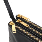 Celine Trio Large Shoulder Bag Pouch Pochette Crossbody Leather Black Gold — view 5