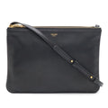 Celine Trio Large Shoulder Bag Pouch Pochette Crossbody Leather Black Gold