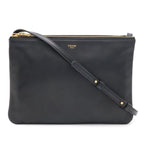 Celine Trio Large Shoulder Bag Pouch Pochette Crossbody Leather Black Gold