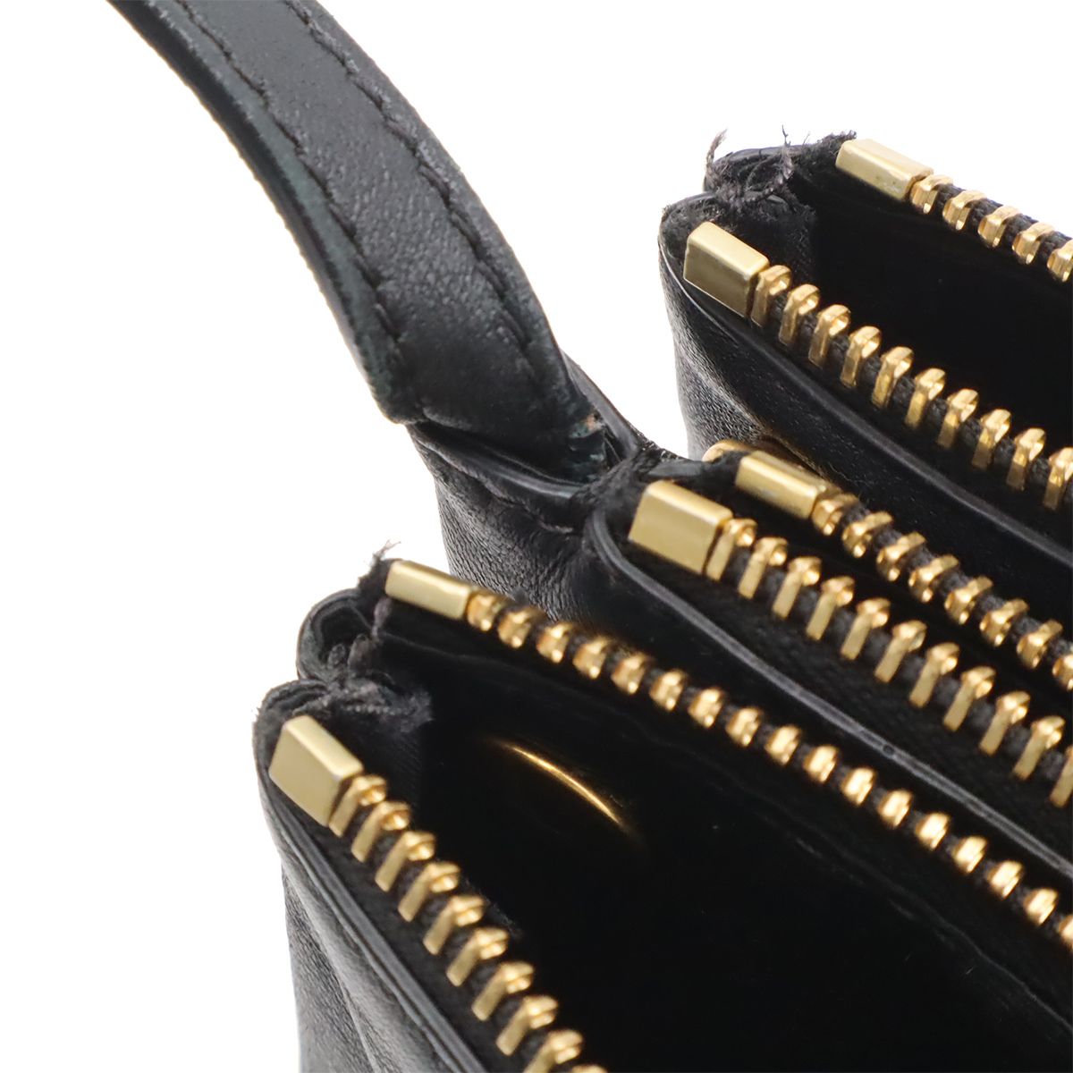 Celine Trio Large Shoulder Bag Pouch Pochette Crossbody Leather Black Gold — view 7