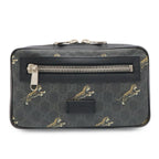 Gucci GG Supreme Web Line Tiger Waist Bag Leather Black Dark Gray
