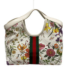 Gucci Tote Bag Giglio Small White &multicolor Mesh Flora Sherry Double G Leather — view 3