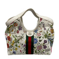 Gucci Tote Bag Giglio Small White &multicolor Mesh Flora Sherry Double G Leather