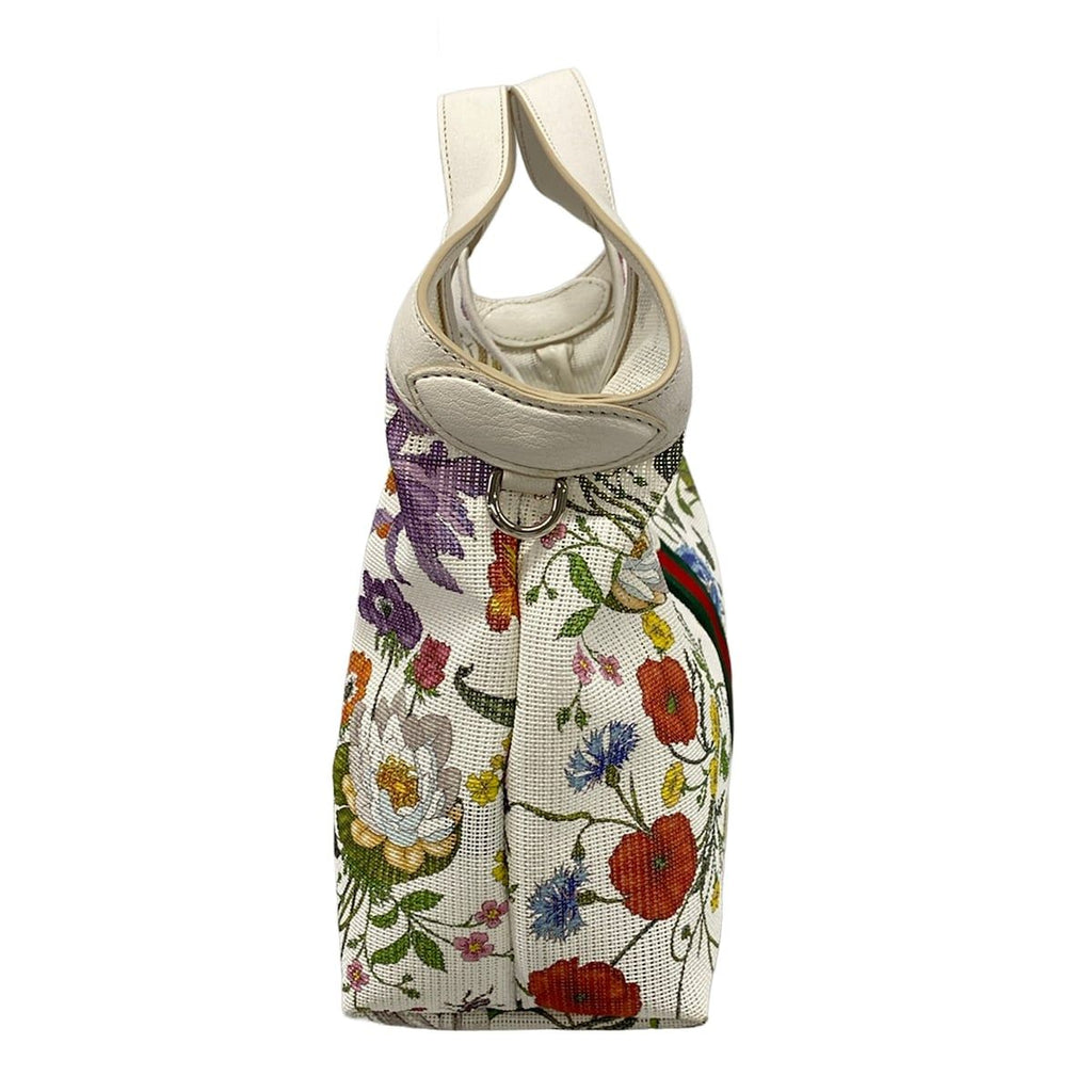 Gucci Tote Bag Giglio Small White &multicolor Mesh Flora Sherry Double G Leather — view 2