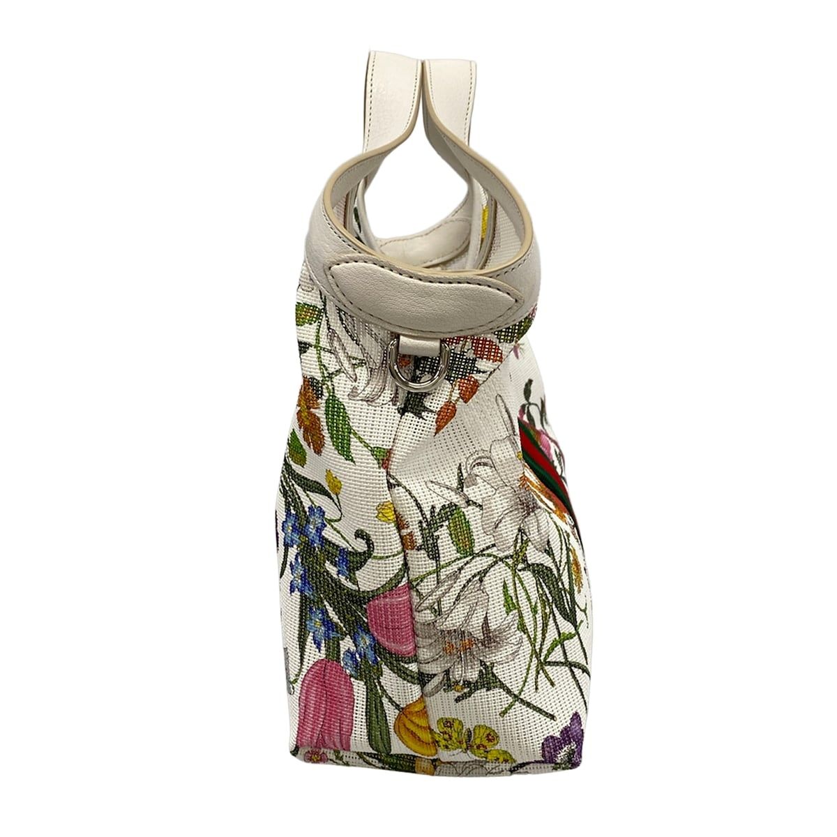 Gucci Tote Bag Giglio Small White &multicolor Mesh Flora Sherry Double G Leather — view 4
